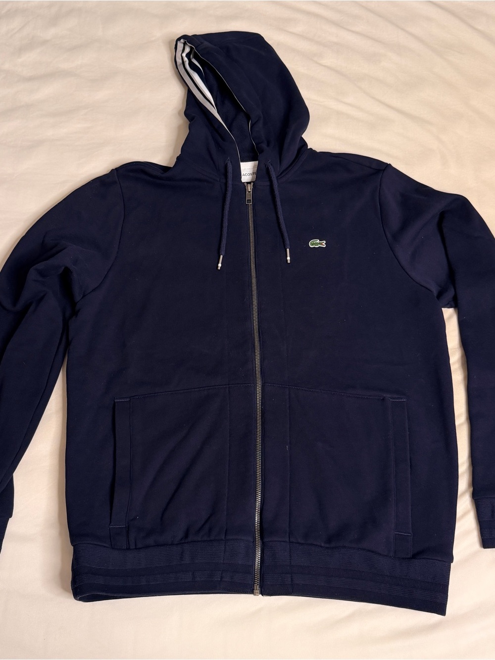 Lacoste Navy Full-Zip Hooded Jacket with Crocodile Logo